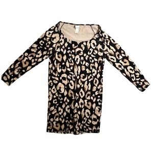 H&M Women's XL Leopard Print Long Sleeve Scoop Neck Top Stretch Animal Print